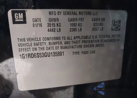 2016 Chevrolet Volt Premier from USA, damaged, VIN 1G1RD6S53GU135881